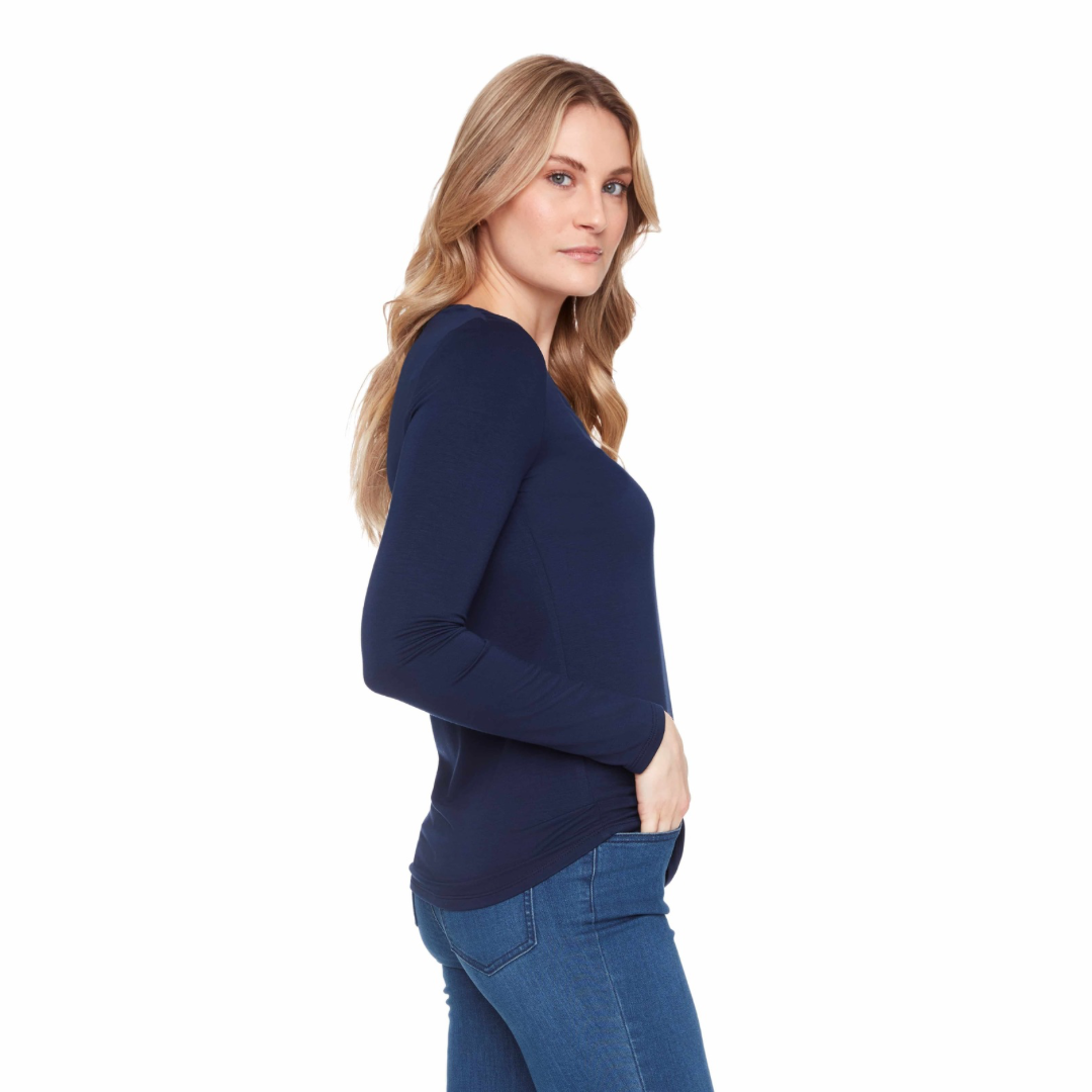 HAUT UNI À MANCHES LONGUES ET COL EN V